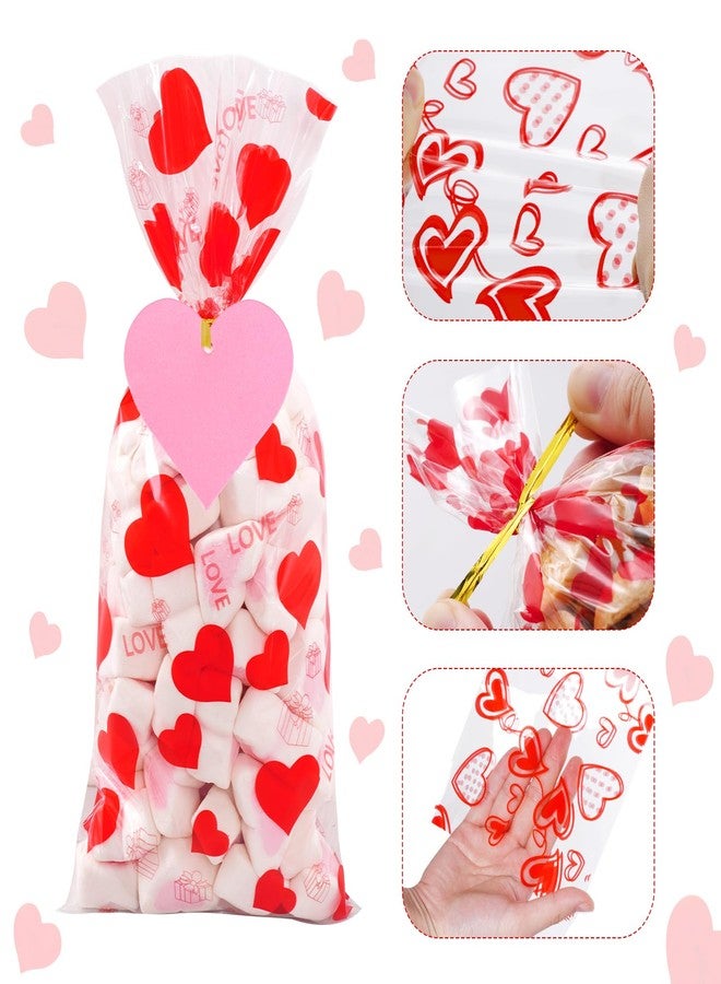 Bskifnn 120PCS Valentines Treat Bags with Twist Ties and 50PCS Heart Gift Tags Candy Cookie Goodies Gift Bag 6 Styles Valentine Cellophane Treat Bags for Birthday Valentine's Day Mother's Day Party Decorations - Image 3